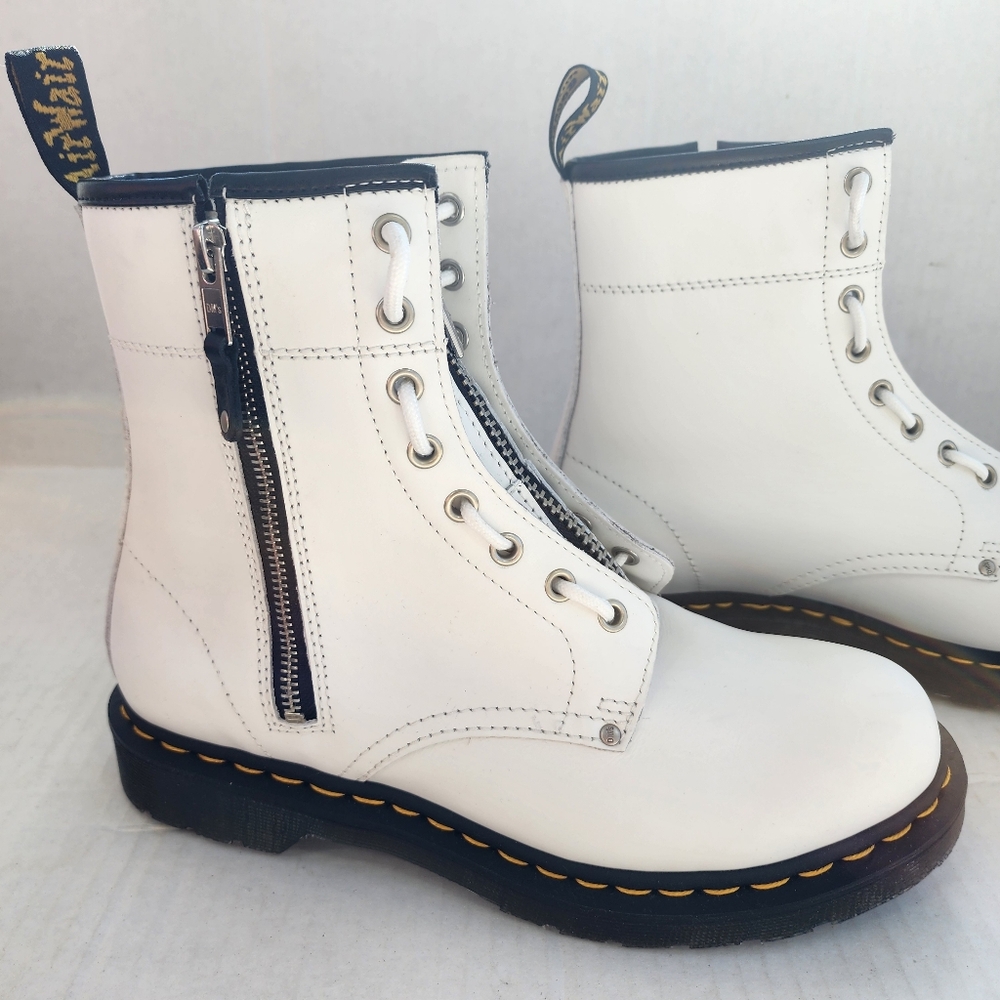 DR. MARTENS AIRWAIR DOUBLE ZIP WHITE LEATHER LACE UP COMBAT BOOTS SENDEL - Picture 8 of 16